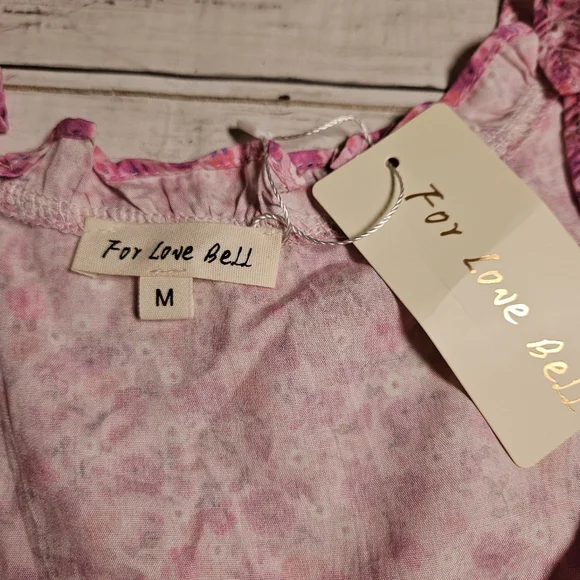 For Love Bell Floral Ruffle Mini Dress Medium NWT Pink Boho Layered V-Neck - Picture 8 of 12